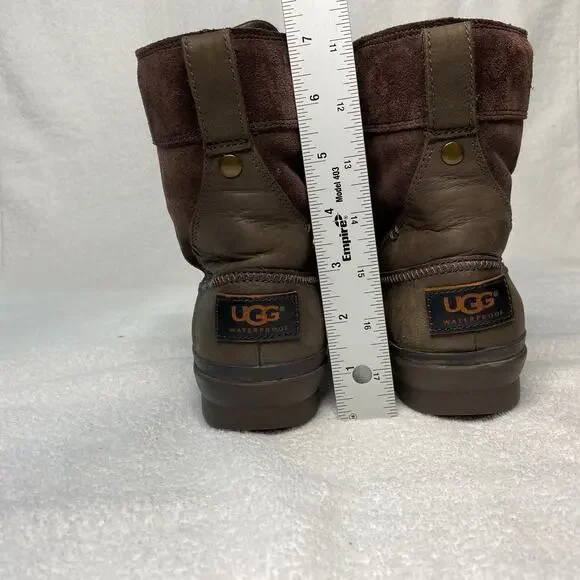 UGG Azaria Boots Women 6.5 Brown Suede Leather Waterproof Shearling Lined Casual - Picture 4 of 11